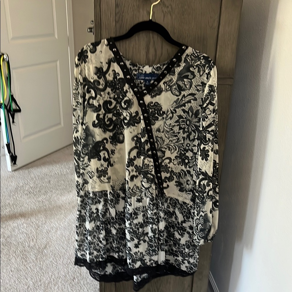 Susan Graver Black and White 3/4 Sleeve Wrap Tunic
